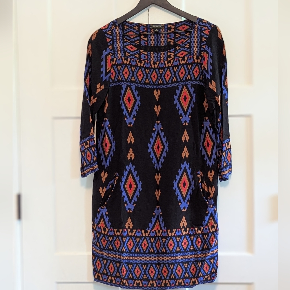 Lucky Brand 3/4 Sleeved Dress Small Excel Used Cond Aztec Boho Tunic-style shift